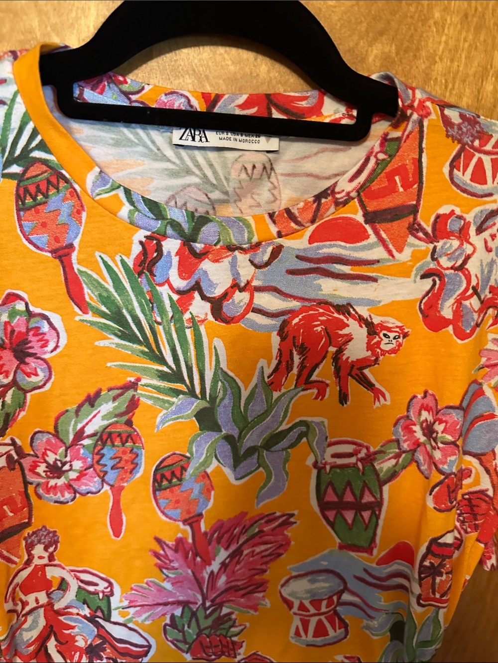 Zara Women’s Orange Tropical Print Short Sleeve Mini Dress -Size Small - Picture 5 of 7